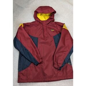 Adidas Pullover Jacket Youth Sz Large Windbreaker Red Blue Hooded 1/4 Zip Lined